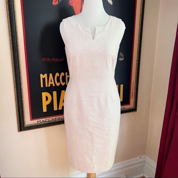 Talbots: NWT Red, Cream and Black Textured Horizontal Striped Dress Size 10 - Picture 1 of 13